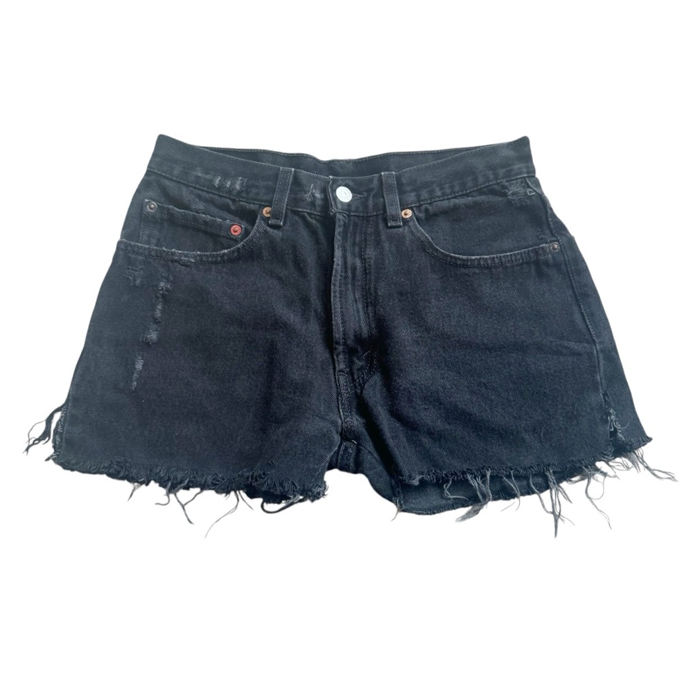 Reformation Black Denim Shorts Raw Hem Distressed High Rise